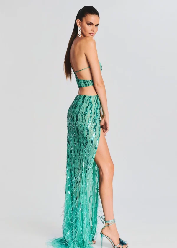 Bridal Party*Retrofete Vice Sequin Feather Dress Sea Foam