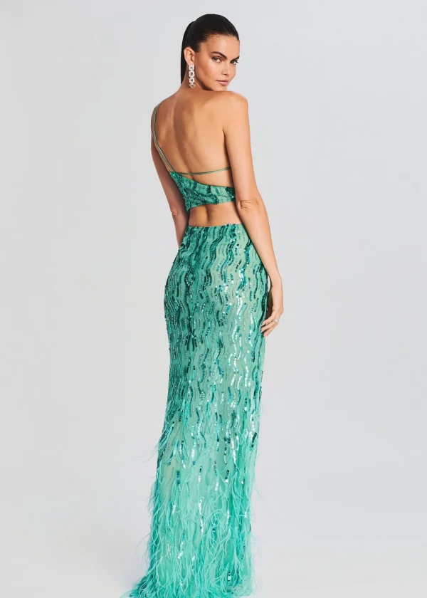 Bridal Party*Retrofete Vice Sequin Feather Dress Sea Foam