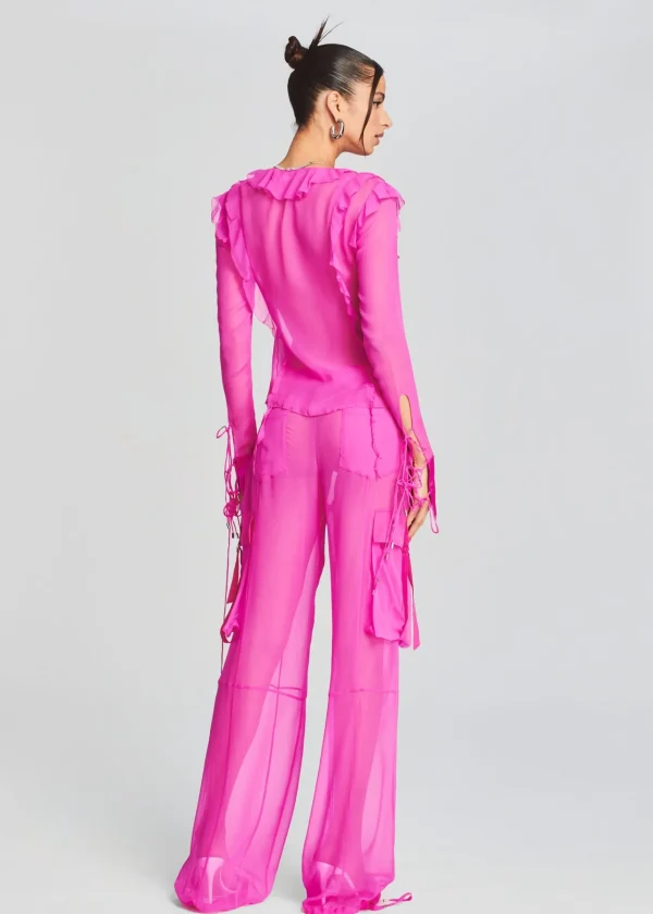 Sheer Bliss*Retrofete Viviane Silk Chiffon Pant Neon Pink