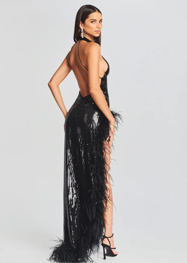 Gowns*Retrofete Vixen Sequin Feather Dress Black