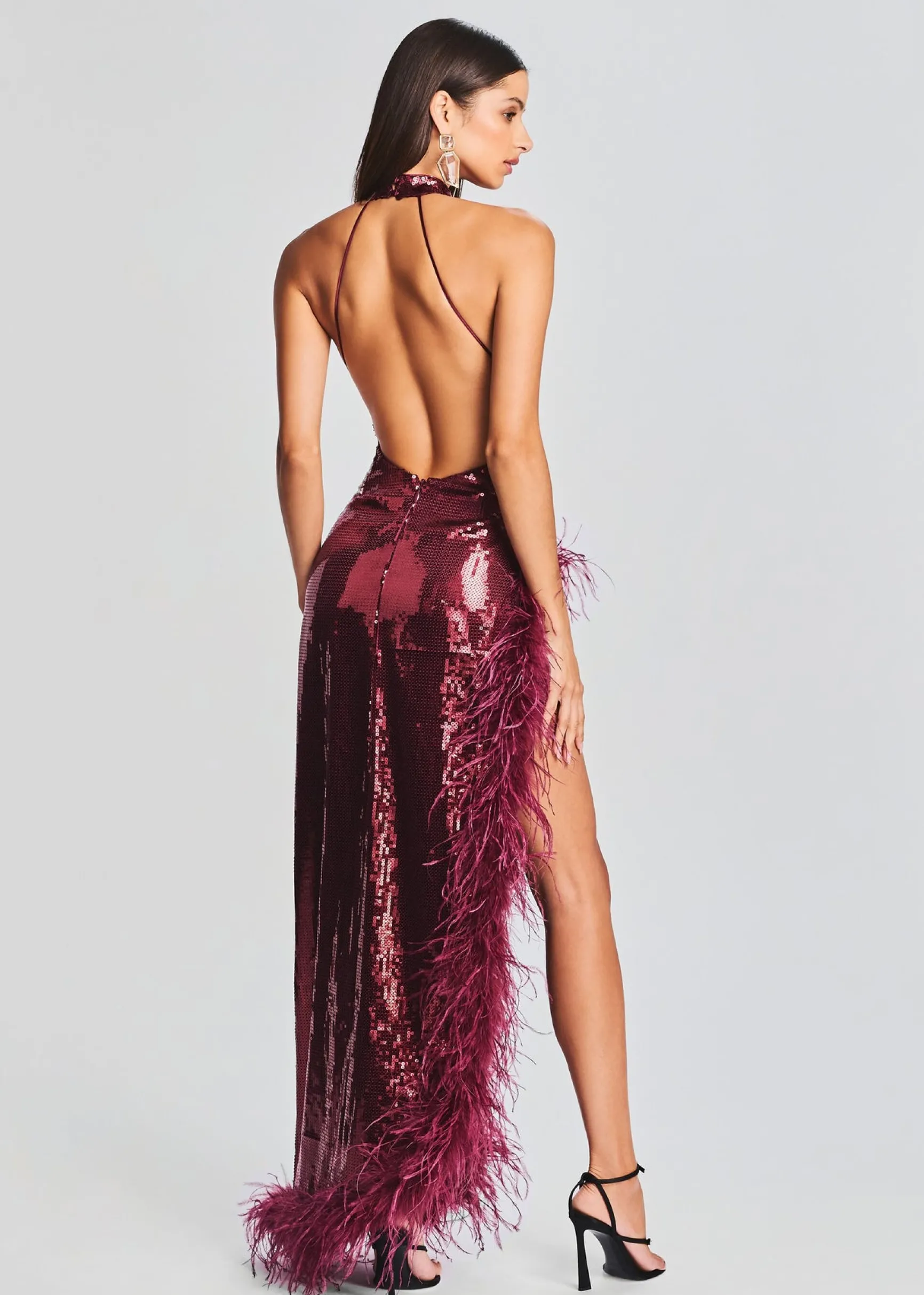 vixen_sequin_feather_dres_3-7.webp Dresses*Retrofete Vixen Sequin Feather Dress Cabernet