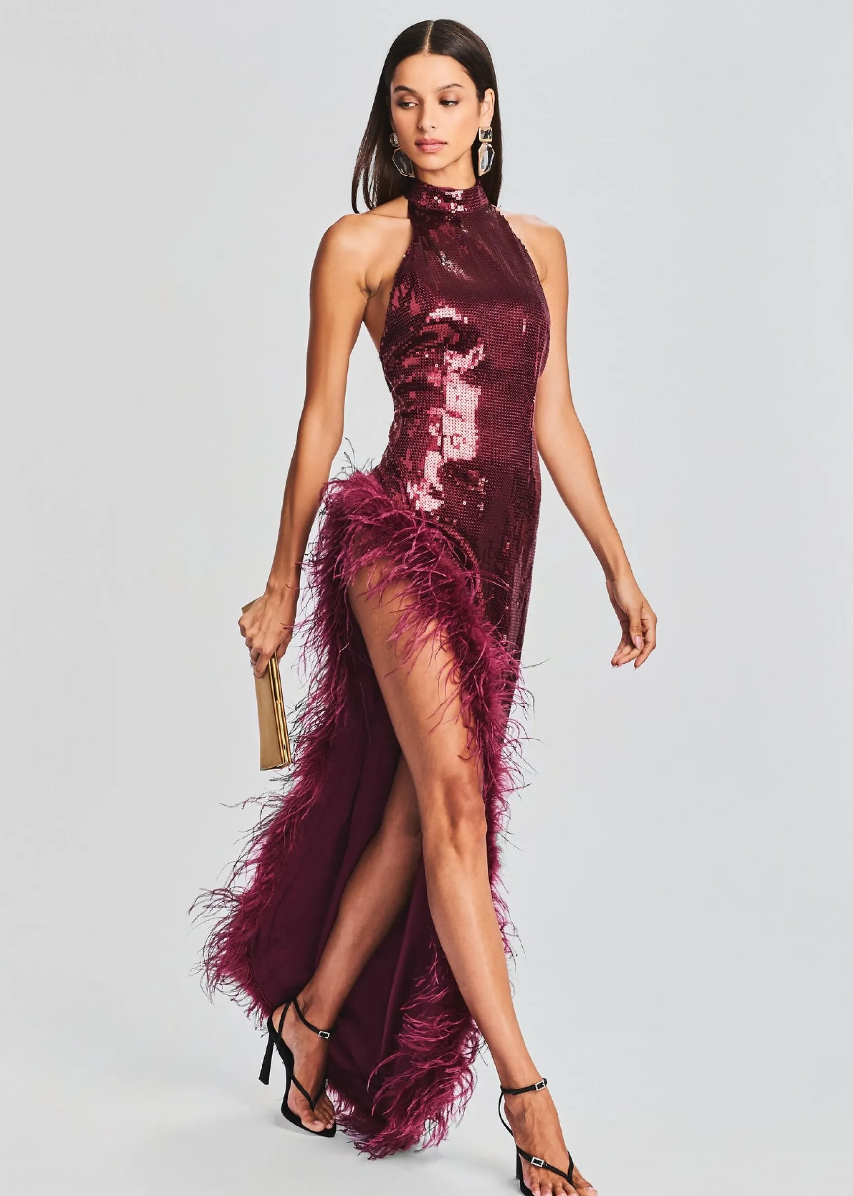 vixen_sequin_feather_dres_4-5.webp RETROFÊTE*Retrofete Vixen Sequin Feather Dress Cabernet