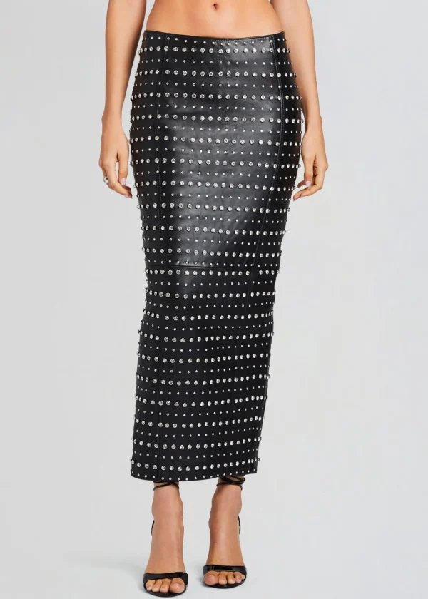 Bottoms*Retrofete Whitley Embellished Leather Skirt Black