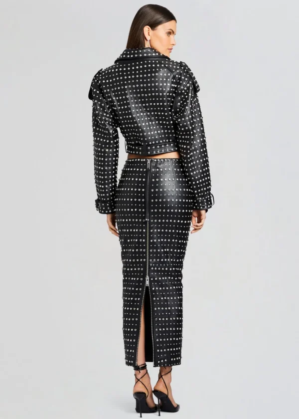 Bottoms*Retrofete Whitley Embellished Leather Skirt Black