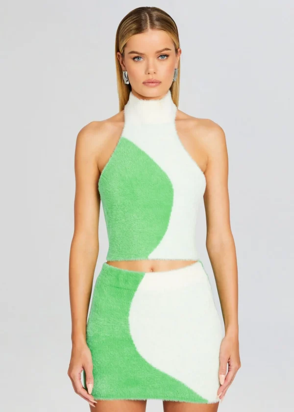 Spring Knits*Retrofete Wilma Fuzzy Crop Top Pistachio/Cream