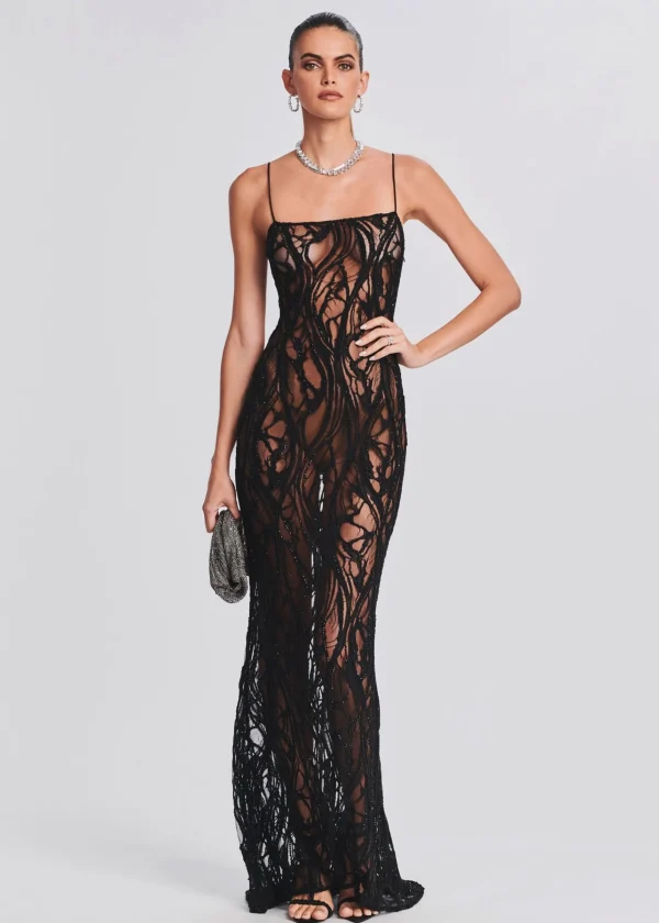 Guest Of*Retrofete Winnie Embellished Lace Dress Black