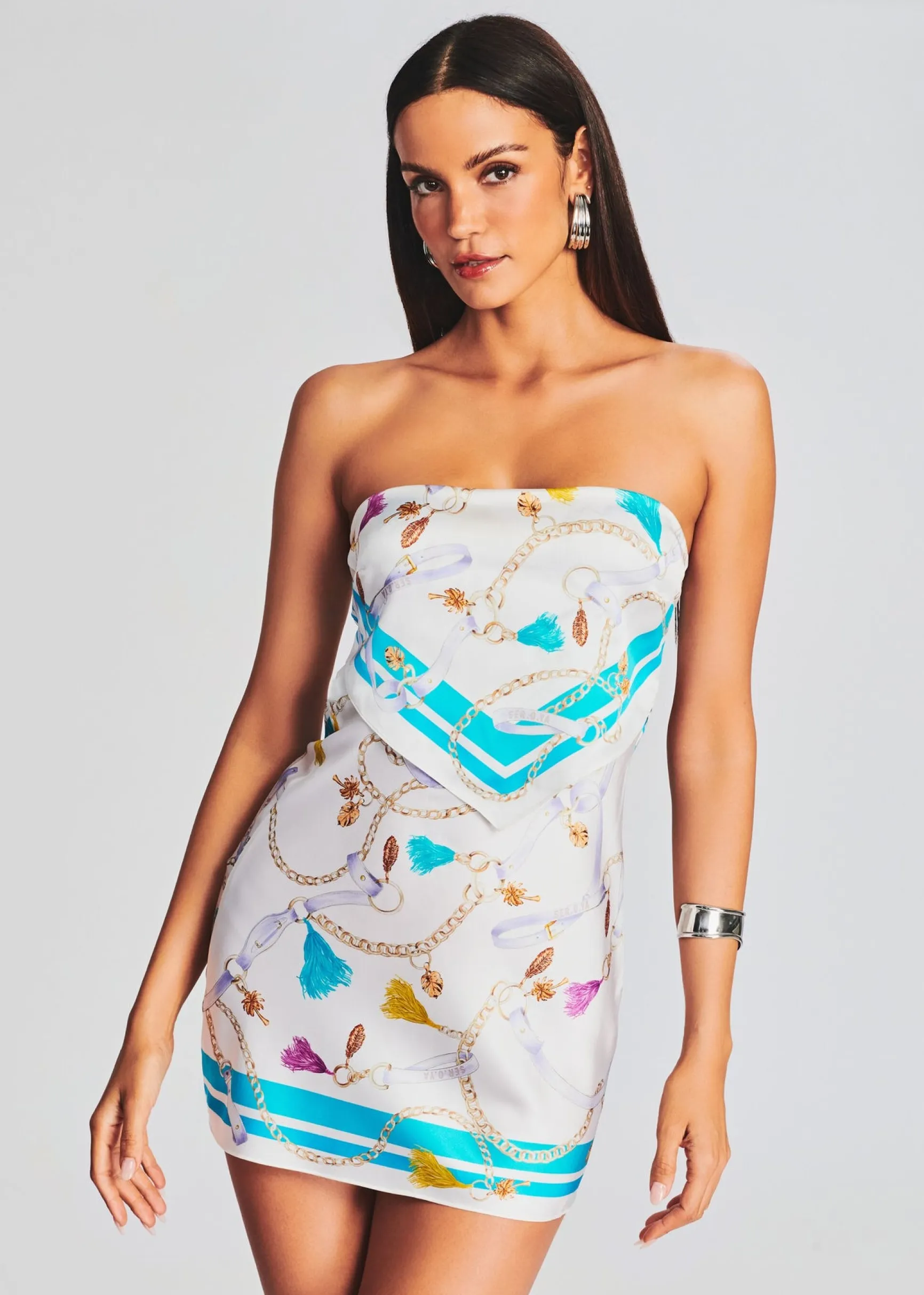 wonda_strapless_silk_scar_1.webp Dresses*Retrofete Wonda Strapless Silk Scarf Dress White Bandana Print