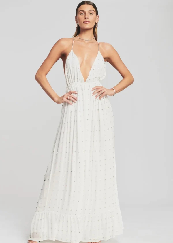 The Destination Bride*Retrofete Zadie Embellished Silk Chiffon Dress White