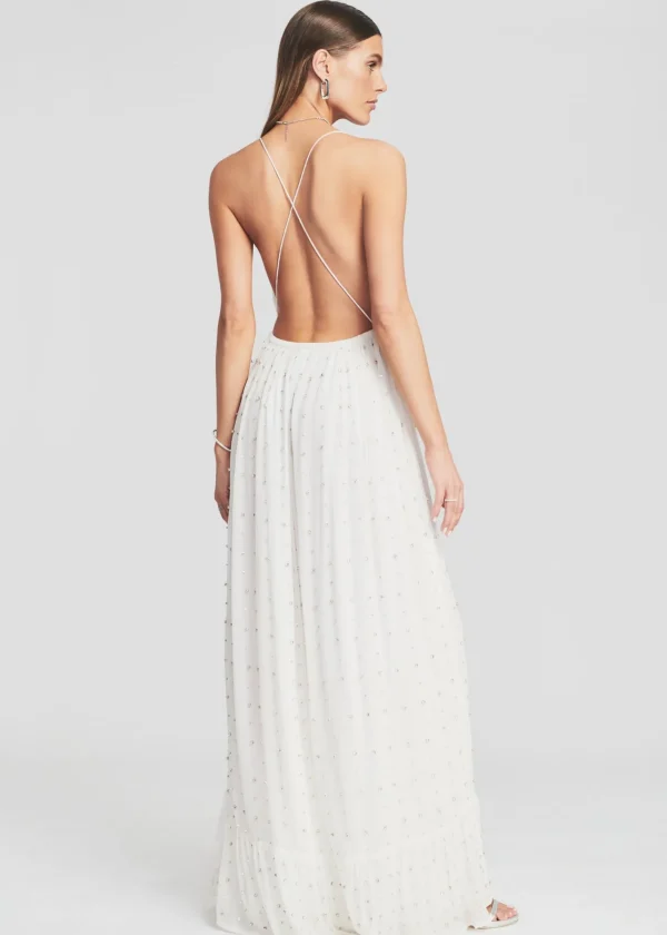 The Destination Bride*Retrofete Zadie Embellished Silk Chiffon Dress White