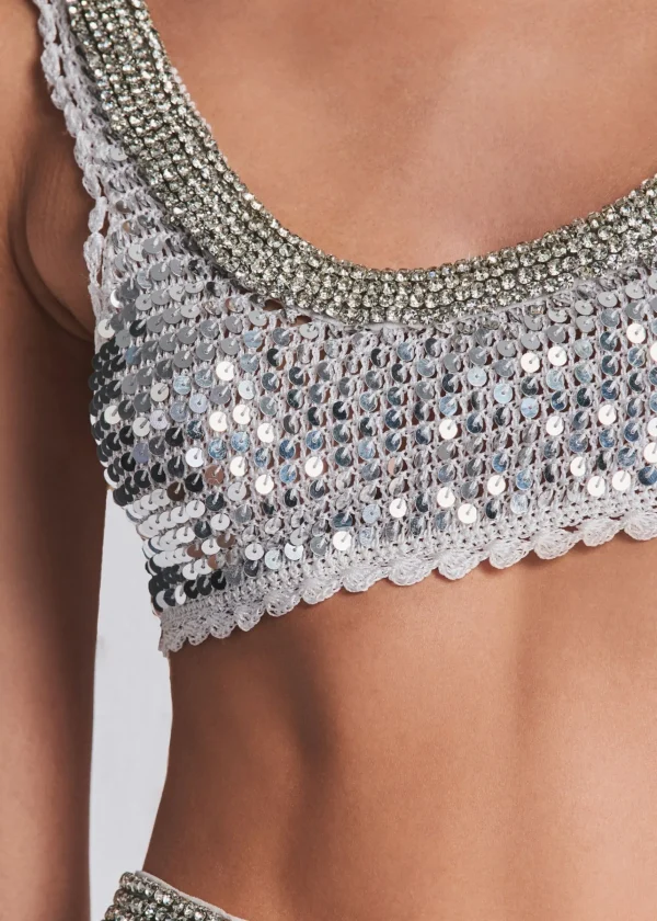 Subtle Shimmer*Retrofete Zed Sequin Crochet Top White/Silver