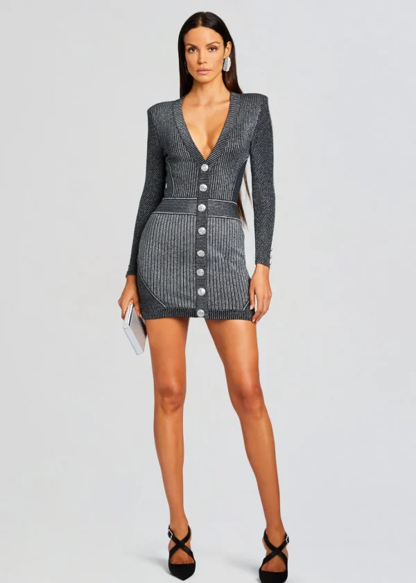 RETROFÊTE*Retrofete Zem Rib Knit Dress Metallic Black/Silver