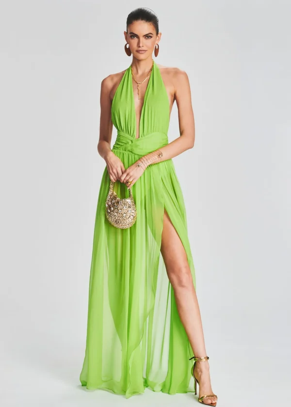 RETROFÊTE*Retrofete Zion Silk Chiffon Dress Lime Punch