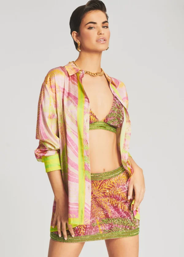 Final Sale*Retrofete Zulu Sequin Palm Skirt Tropical Palm